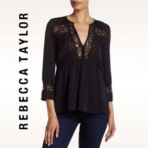 Rebecca Taylor 3/4 Sleeve 100% Silk Lace Blouse 6